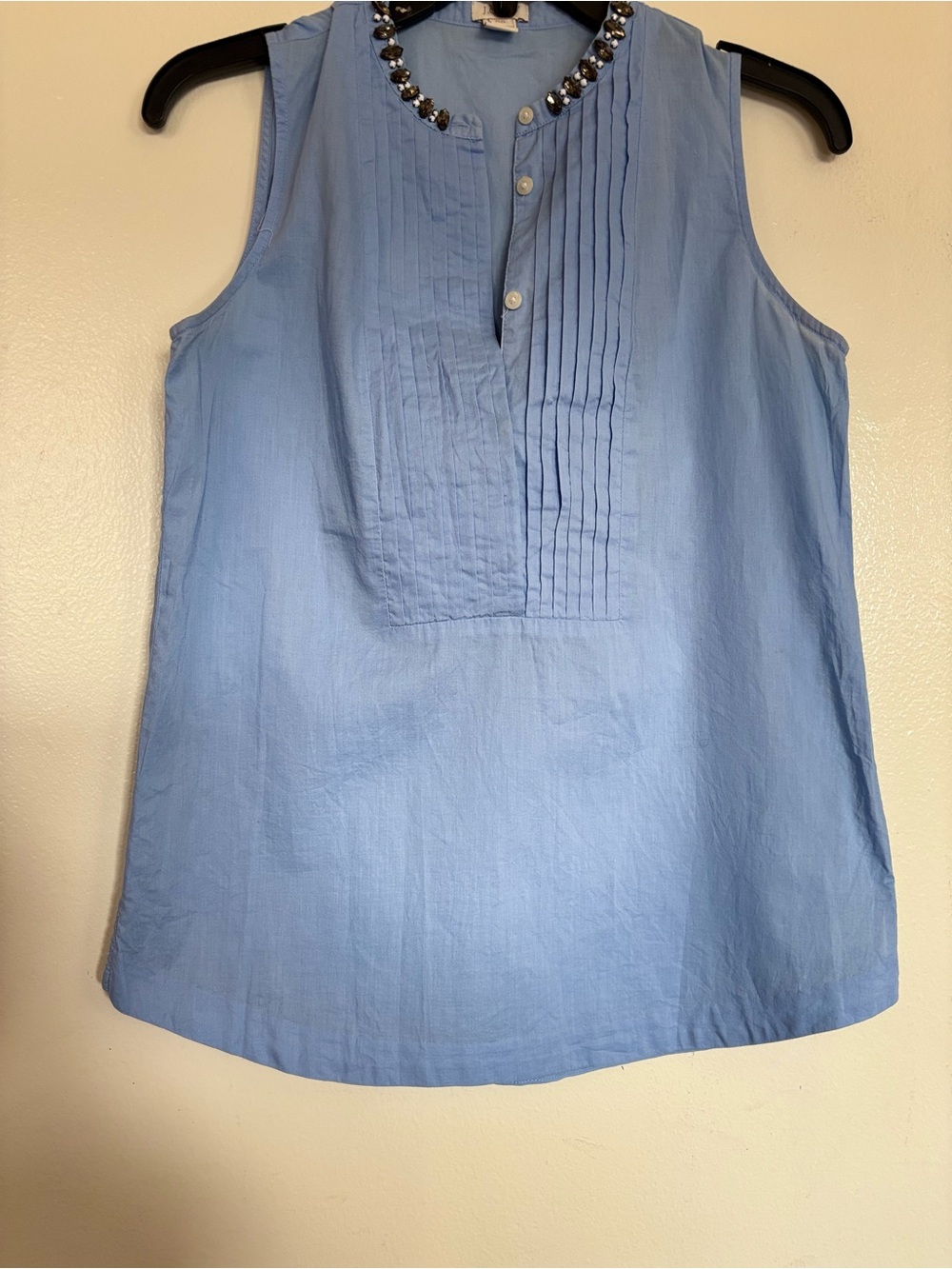 J. Crew Sky Blue Beaded Pintuck Sleeveless Camisole